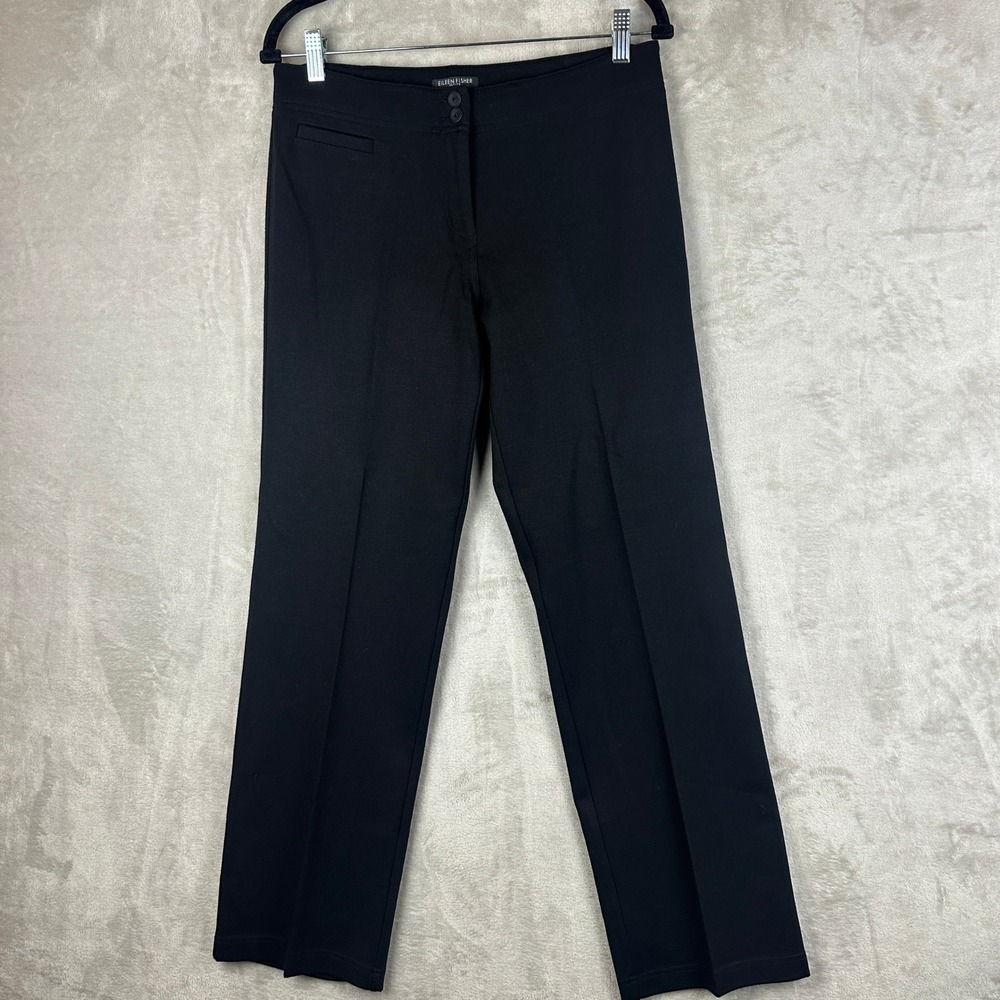 Eileen Fisher Petite Black Straight Leg Italian Fabric Trousers Pants PM